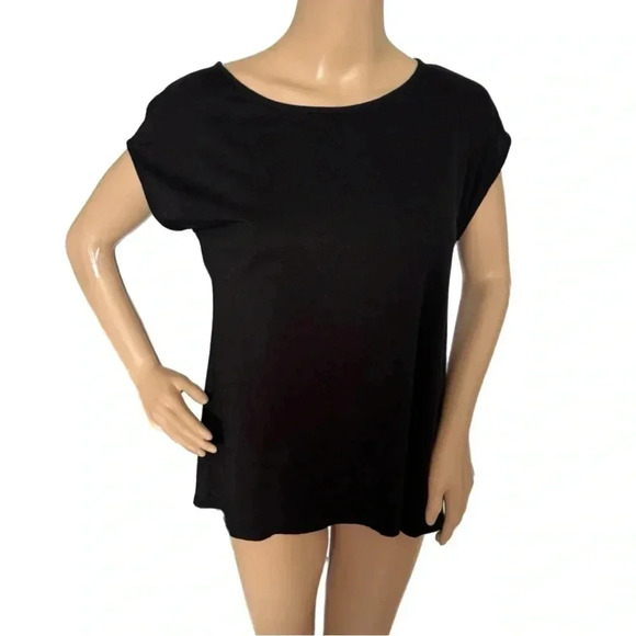 Ann Taylor LOFT Black Tassel Tie Back Short Sleeve Top Knit Blouse Women’s Small - Picture 2 of 9